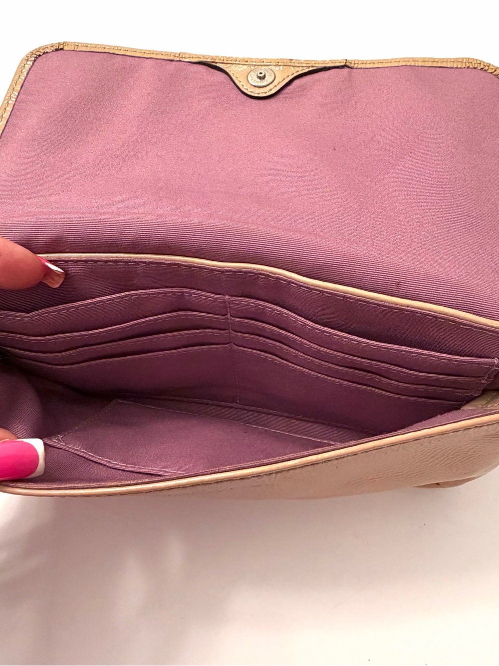 Coach Ashley Pleated Leather Organizer Wristlet Wallet Clutch Pouch Beige - Picture 5 of 9